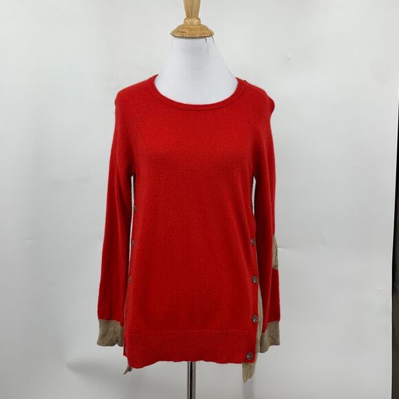 J Crew Sweater Womens S Small Red Brown Elbow Patches Buttons Detail Wool Blend - Picture 2 of 13